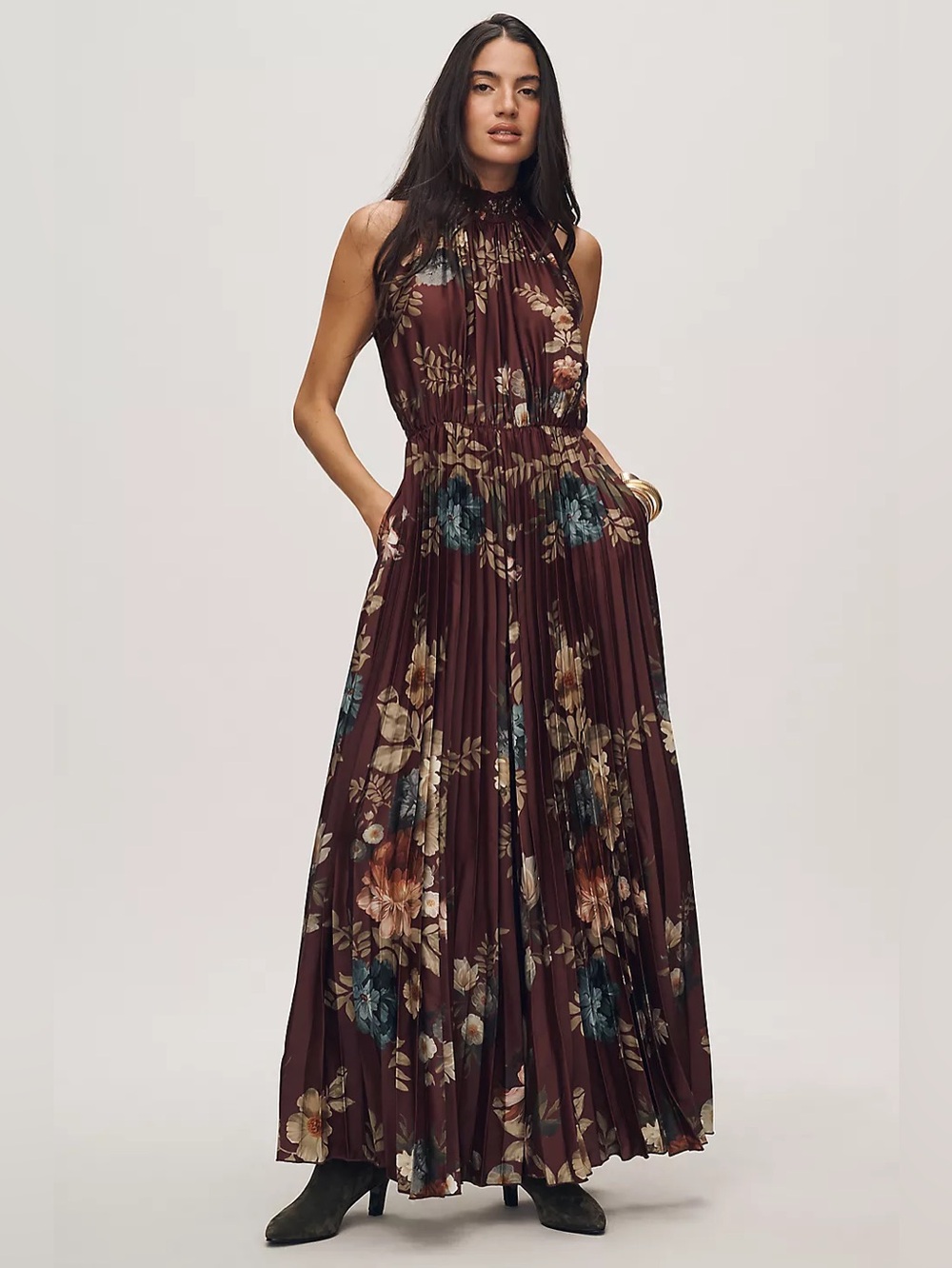 NWT Size XS -Ranna Gill Pleated Mock-Neck Floral Jumpsuit with Pockets (US$ 288)